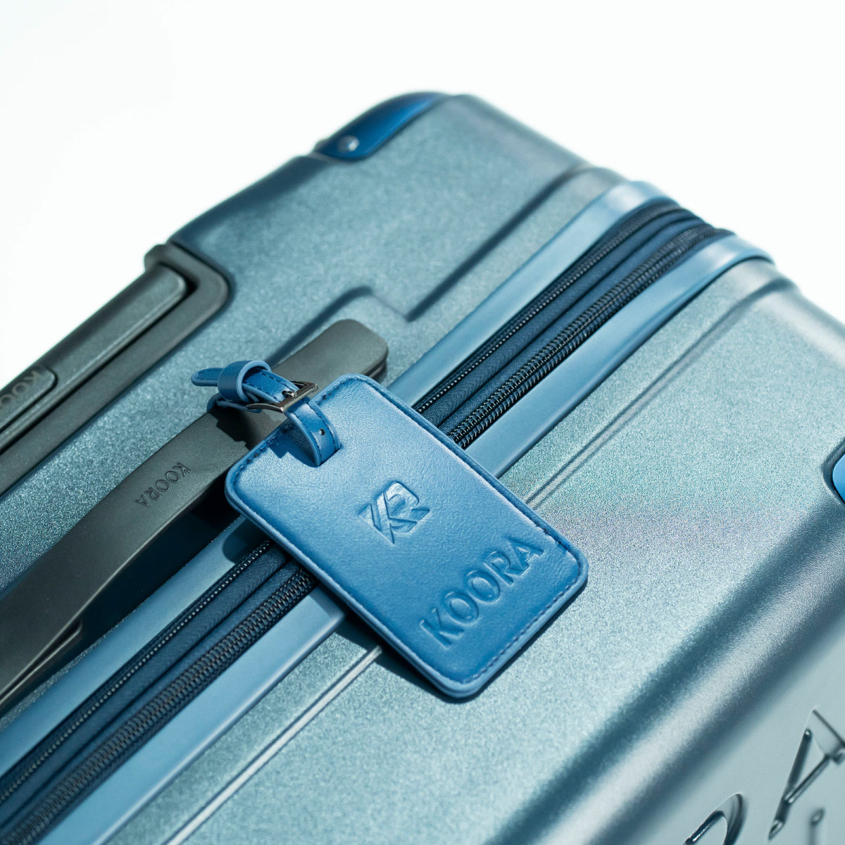 Leather Luggage Tag Blue Grey